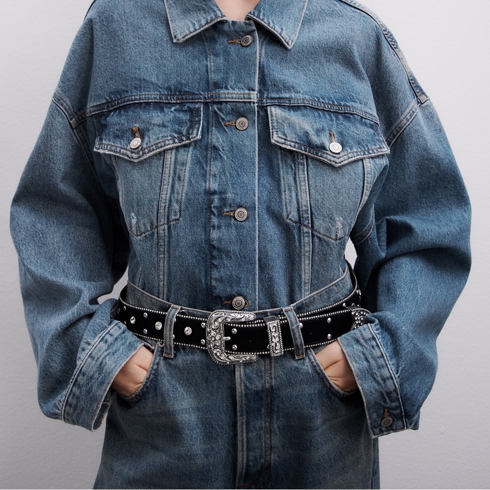NWT Zara Rhinestone Faux Leather Cowboy Belt